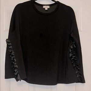 P Cill Ruffle Oversized Top Black S Fleece SOFT Feminine Career Classic